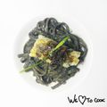 Linguine à la crème d'encre de seiche, Merlan,