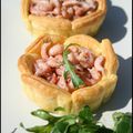 Tartelettes au Fleuron de Bruges, poireaux et crevettes grises