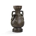 A large imperial bronze vase, hu, Qianlong cast six-character mark in a line and period (1736-1795)