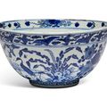 A blue and white 'deer and cranes' bowl, Ming dynasty, 16th-17th century