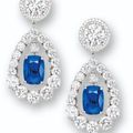 Rare and fine pair of sapphire and diamond pendent earrings