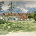Aquarelle printanière d'une jolie maison de famille