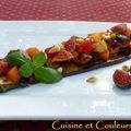 Comme une bruschetta : Aubergine frite & salsa de figues 