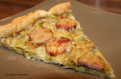 Tarte fine au poireau, saucisse de Montbéliard et Comté