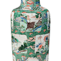 A large famille verte rouleau vase, Kangxi period (1662-1722)