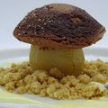 Cèpes en crumble, poire, chocolat