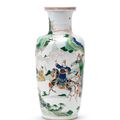 A fine and rare famille verte 'Temptations of Lu Dongbin' rouleau vase, Kangxi period (1662-1722)