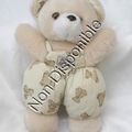 Doudou Peluche Ours Beige Salopette Jaune Motifs Ourson Tartine Et Chocolat