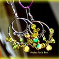 BOUCLES D'OREILLE CREOLE ARGENT, VERT ET OCRE