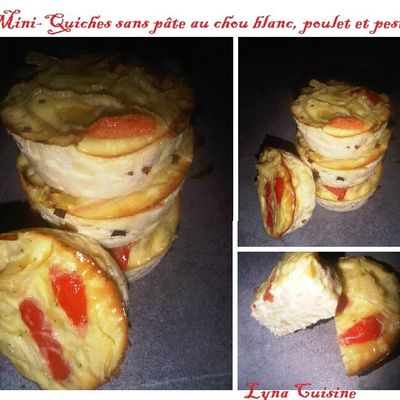 Mini-Quiches sans pâte au chou blanc, poulet et pesto