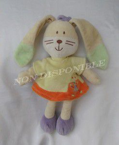 Doudou Peluche Lapin Jaune Orange Robe Hello Mots D'Enfants