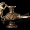 Oil lamp, cast bronze, inlaid with silver, Jazira; 1st half of 13th century