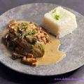 Poulet à la crème, champignons et lardons