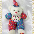 Doudou Peluche Ours Clown Blanc Rouge Bleu A Pois Multicolore Socojou