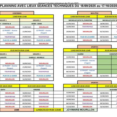 Planning des séances septembre -octobre 2025