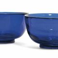 A pair of Chinese sapphire-blue glass bowls, 19th century