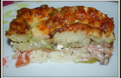 Gratin de courgettes-riz-jambon