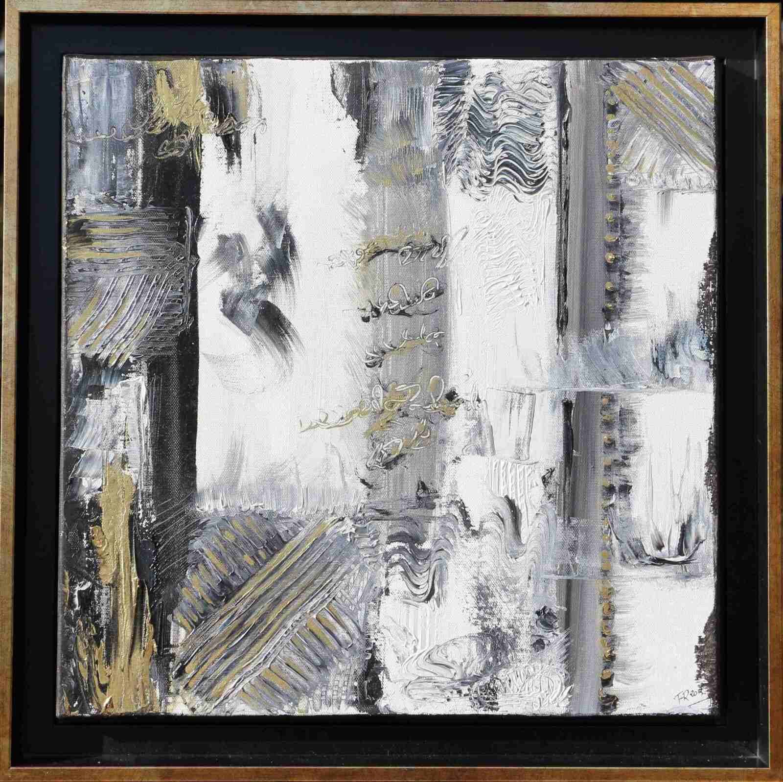 Black and white- huile 2013- cadre noir,doré- 40X40cm- (n° 37),