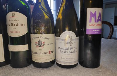 Pauillac Les Sadons 2016, CDP Charvin 2007, Rebourgeon-Mure Pommard Clos des Arvelets 2015, Mas Amiel Vintage 2015