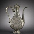 A white metal ewer and cover, Kundika. Ming Dynasty or later
