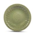 A large carved and moulded Longquan celadon 'floral' barbed-rim dish, Early Ming dynasty, 15th century