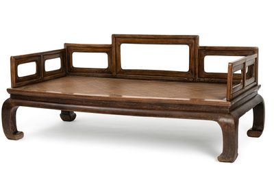 A jichimu luohan bed, Qing dynasty, with soft mat, open seat railing and horse-hoof feet