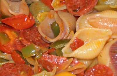 Conchiglies chorizo poivron