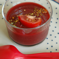 Velouté froid tomate-betterave au basilic, sans blé, sans lait, sans oeuf
