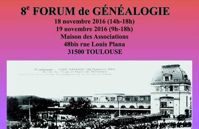 Sur le comité Sud-Ouest : forum de généalogie les 18 et 19 novembre 2016 à Toulouse