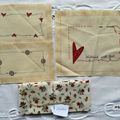 Lot tissu patchwork + vignettes (coeur, bouton)