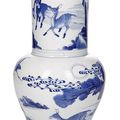 A fine blue and white yenyen vase with deer in a landscape, China, Kangxi period