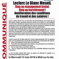 LECLERC LE BLANC-MESNIL, STOP AU MANAGEMENT BRUTAL, AU HARCELEMENT! RDV LE 13 JUIN A 12H CENTRE COMMERCIAL PLEIN AIR