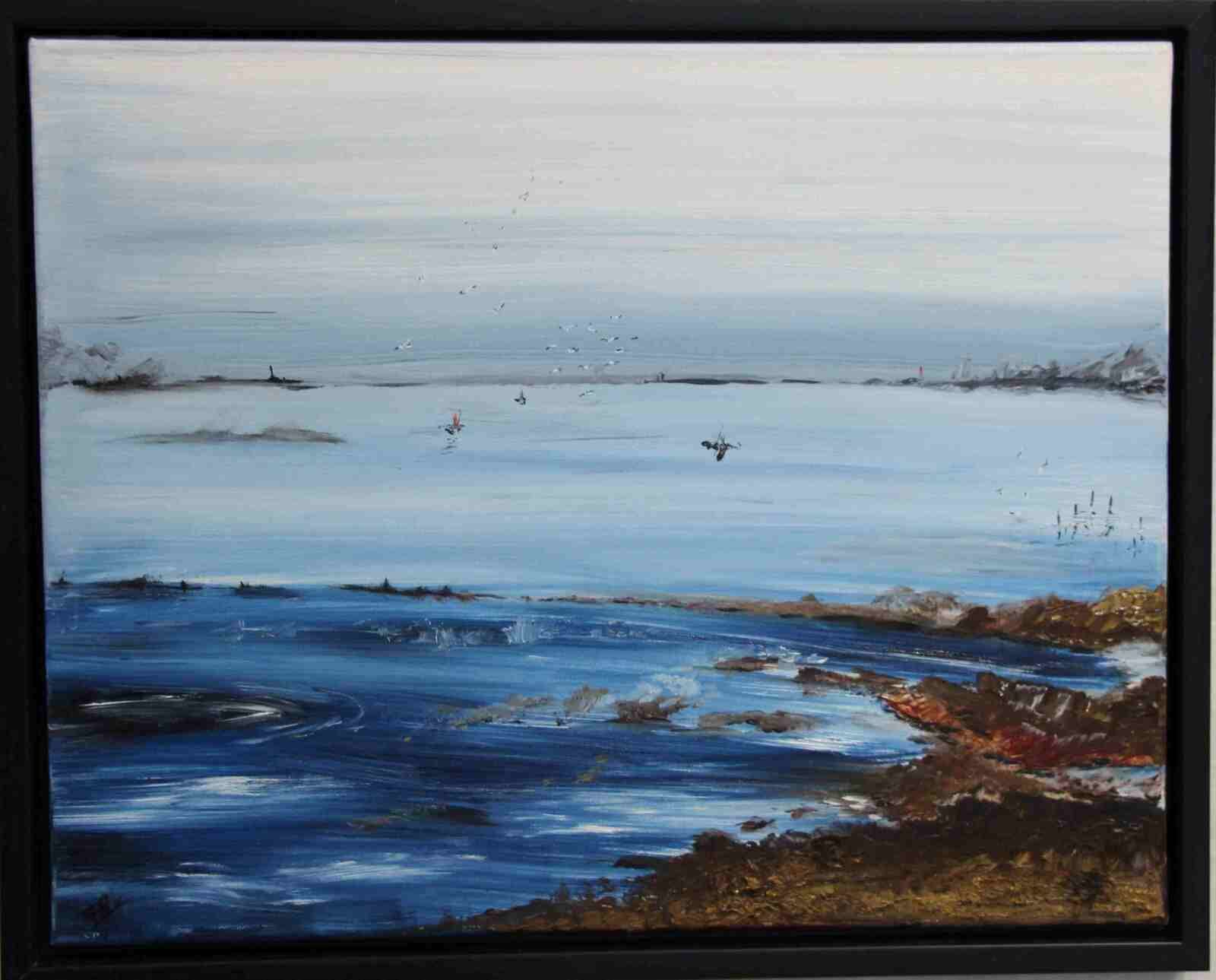 Marine, acryl - 40X50cm, n°117, cadre noir,