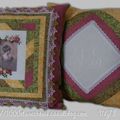 Deux coussins patchwork/broderie/transfert...