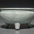 A Longquan celadon censer with carved lotus decoration, Ming dynasty (1368-1644)