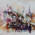 Le port du Havre ,aquarelle papier 50x65 Torchon