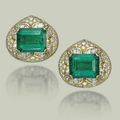 A pair of emerald and diamond ear clips, by Bulgari