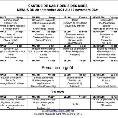 Menus du 20.09.21 au 12.11.21
