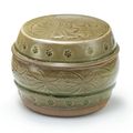 A superb and rare Yaozhou celadon 'peony' box and cover, Northern song – Jin dynasty (960-1234)