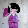 Petite japonaise (peinture acrylique+décors bois en relief) 