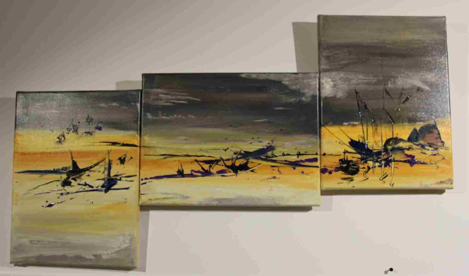 Savoir appeler l'horizon, triptyque, ND acryl 2020 - 30 X 40 X 3 - n°180-