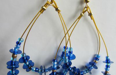 boucles d'oreilles rocaille et paillettes bleues