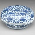 An unusual blue and white 'precious objects'  box and cover, Wanli mark and period (1573-1620)