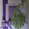 Carte Paon en Violet et vert