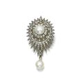 Natural pearl and diamond brooch, late 19th century