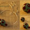 Boucles cercles turquoise pois rouge