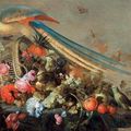 CORNELIS DE HEEM (Leyde, 1631 - Anvers, 1695). Nature morte au perroquet et à la corbeille de fruits et de fleurs