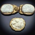 Two jade-inset gilt-copper belt buckles, Ming dynasty (1368-1644)