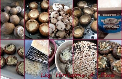 Champignons farçis à la ricotta, basilic, parmesan, pignons