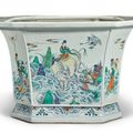 A large doucai 'Immortals' jardinière, Kangxi mark and period (1662-1722)